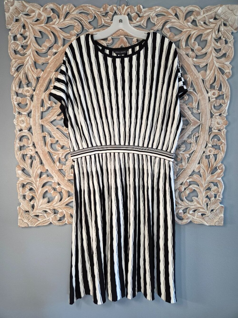 Ming Wang Black White 3D Wavy Knit Women's Sweater Dress Career sz. XL